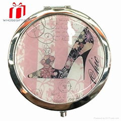 Oval Metal Epoxy Printed Logo Compact Mirror Luxury Silver Pocket Mirror