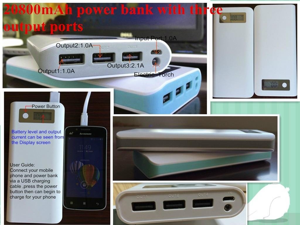 High capacity power bank with three output ports and digital control display  4