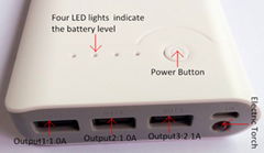 Super high capacity power bank with three output ports and LED indicator lights