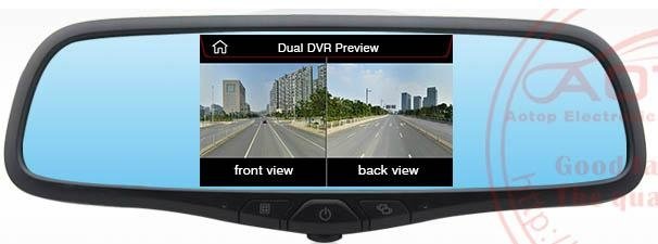 Rear view mirror dvr monitor with dual DVR, Compass, touch screen