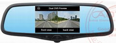 Rear view mirror dvr monitor with dual DVR, Compass, touch screen