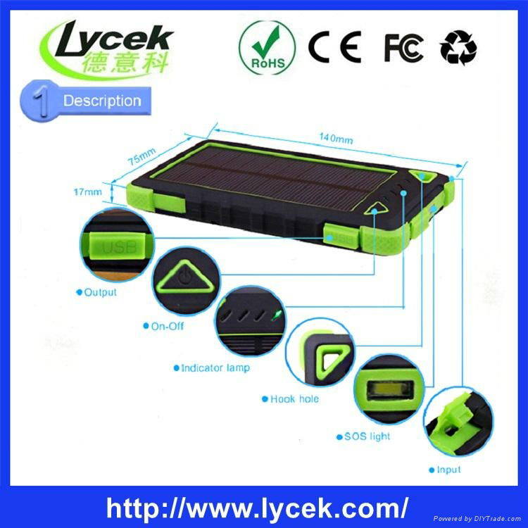 2015 New solar charger 8000mAh dual USB waterproof battery power bank 4
