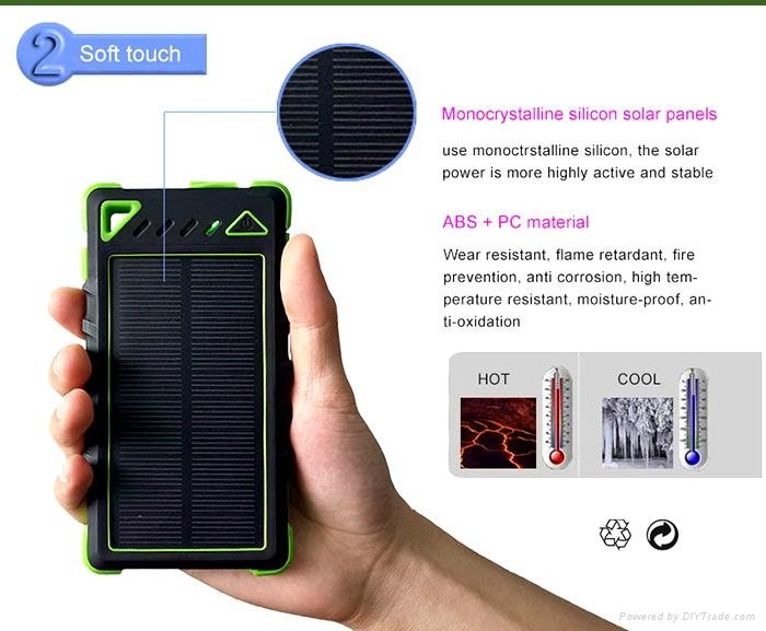 2015 New solar charger 8000mAh dual USB waterproof battery power bank 5