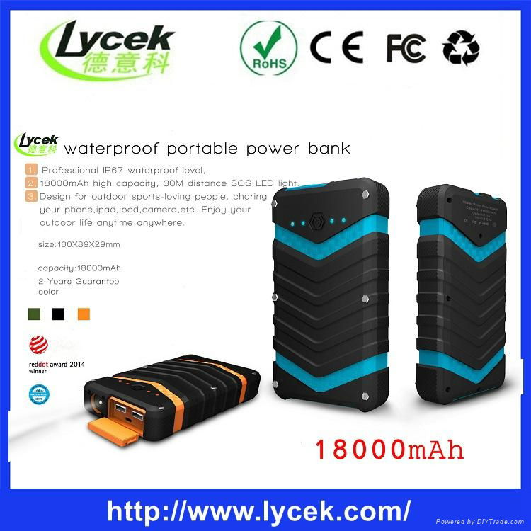 2015 promotional 18000mAh outdoor waterproof power bank