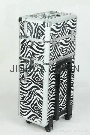 Professional Rolling Train Cosmetic Makeup Case Zebra Design 2