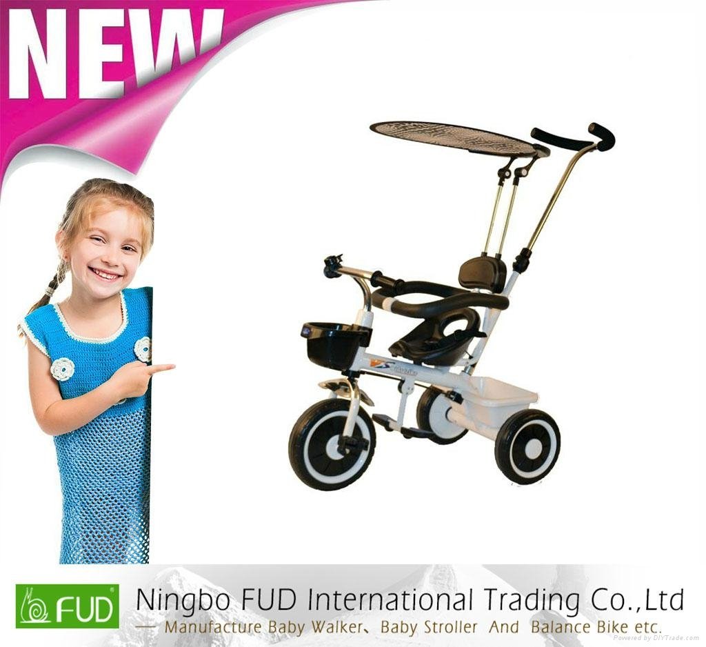 Baby tricycle with roof and adjustable push bar 2