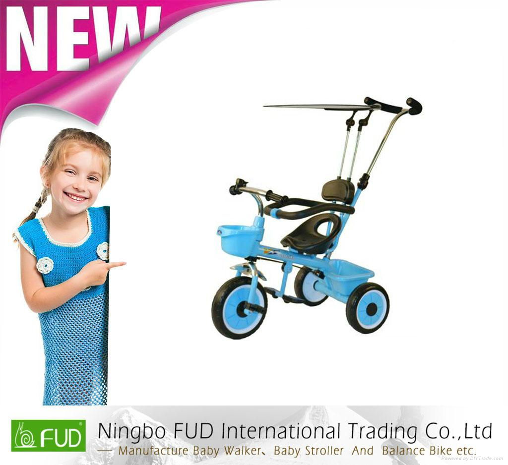 Baby tricycle with roof and adjustable push bar 3