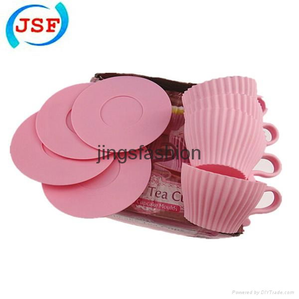 Pink Silicone Teacup Cupcake Mold Set of 8pcs 3