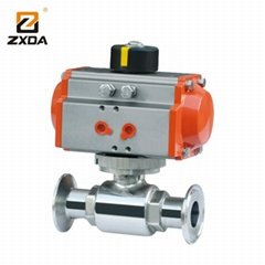 Sanitary Ball Valve with Double acting or Spring return Pneumatic actuator