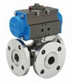 Pneumatic 3 way flange ball valve T-type