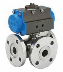 Pneumatic 3 way flange ball valve T-type ball valves