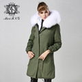 Long fur jacket with real raccoon fur for women