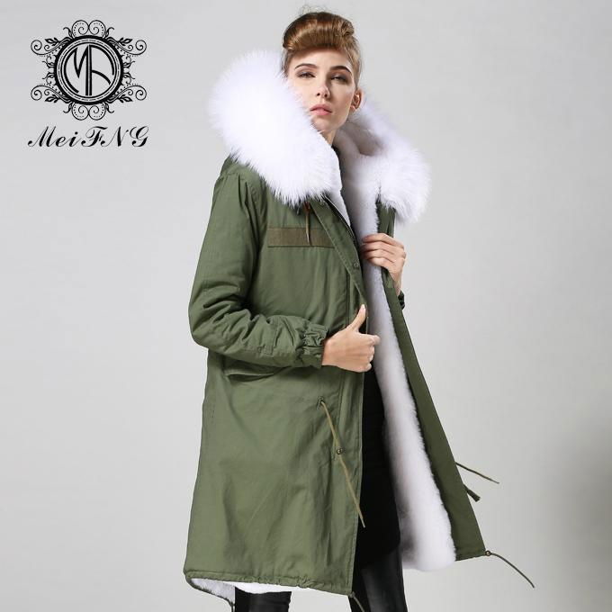 Long fur jacket with real raccoon fur for women 5