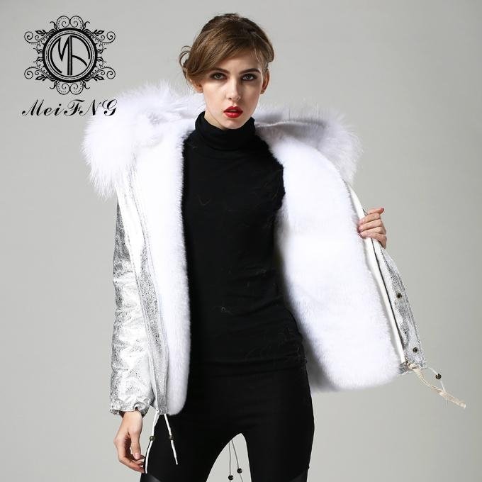 elegent women fur coat new design with big fur hooded 2