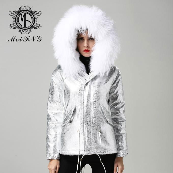 elegent women fur coat new design with big fur hooded 3