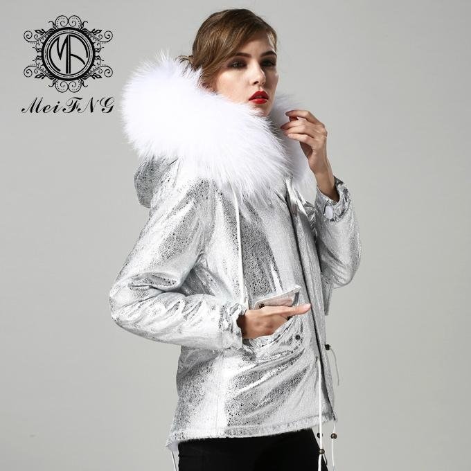 elegent women fur coat new design with big fur hooded 4