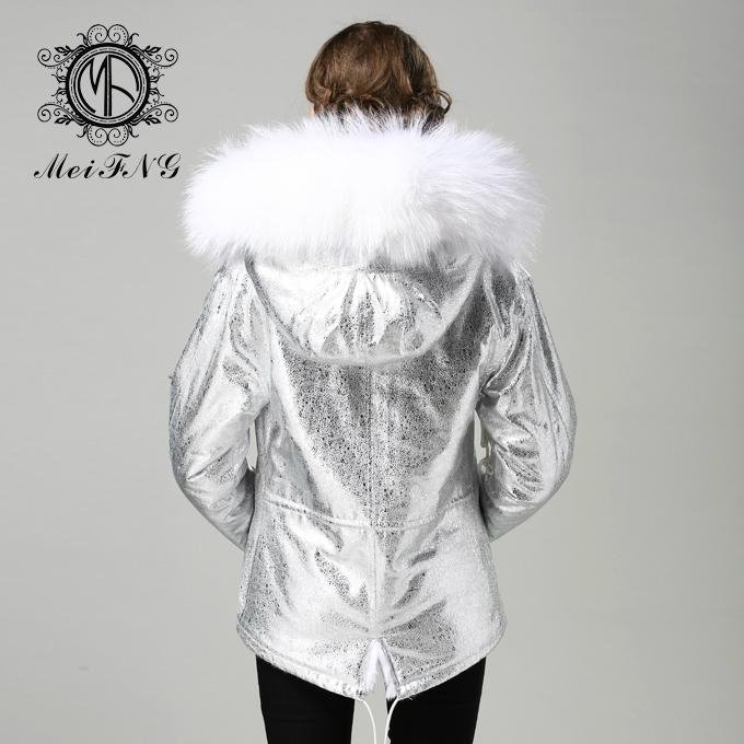 elegent women fur coat new design with big fur hooded 5