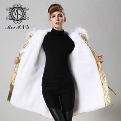 rich women fur coat with thick fox fur