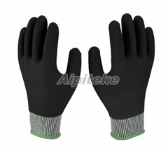 Anti cut gloves HPPE Fiber Gloves with Foam Nitrile Fully Dip Sand Finish 