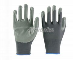 Light Weight Gray Polyester Knitted Nitrile Palm Dipped Gloves Protective Gloves