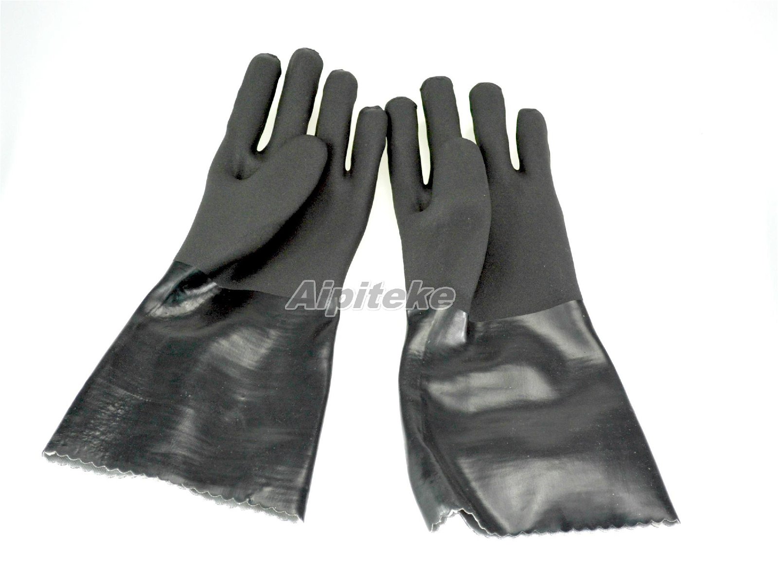 14" PVC Dipped Gloves Smooth Finish Cuff Rough Finish Grip Interlock Liner 