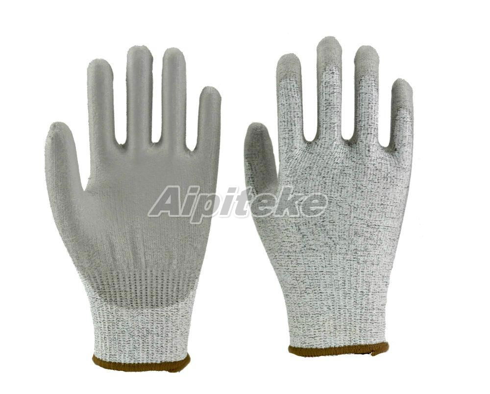 Gray PU Palm Coated Gloves HPPE Liner Cut Resistant Gloves