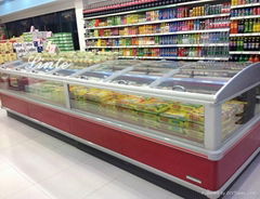 glass door double island frozen seafood supermarket refrigeration equipment