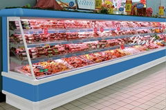 Semi-vertical multideck vegetables and fruits supermarket display freezer