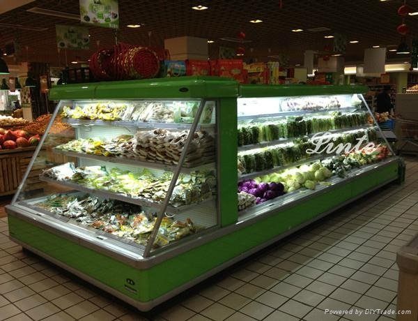 Semi-vertical multideck vegetables and fruits supermarket display freezer 3