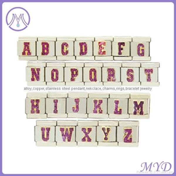 hand enameled Glitter alphabet letter Italian charms  2