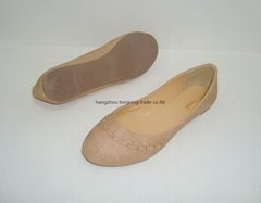 lady cheap ballerina shoes flats beige PU  shoes cut out flower ballet shoes