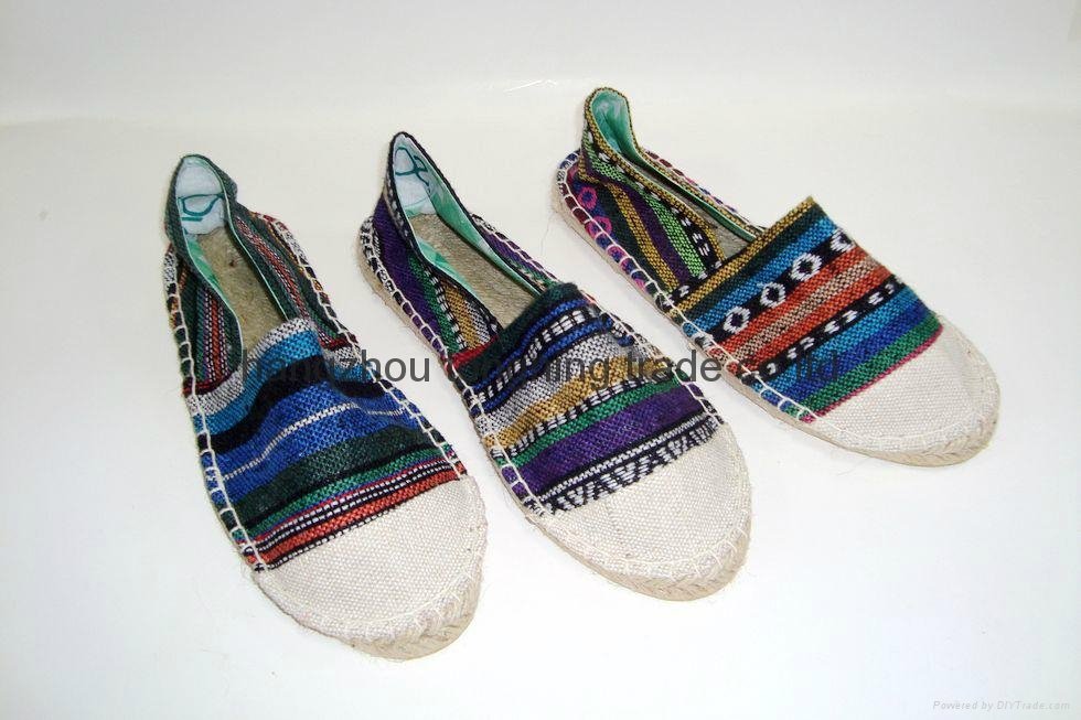 women's natural stripe fabric casual shoes flat slip on espadrille shoes