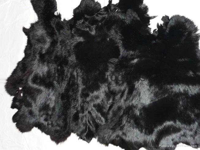 Black dyed long hair rabbit fur skin