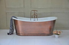 Cast Iron Continuous Rolled Rim Bathtub With Brushed Copper Wrapped 