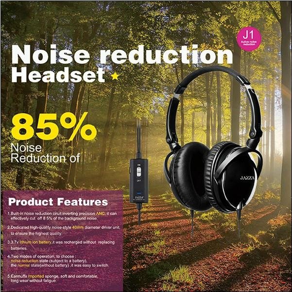 JAZZA Wired Headband Gaming 85% Noise Reduction Headphone Black ANC J1