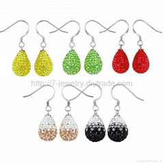 silver drop earrings with rhinestone decorated water drop shape for girl gift