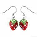 strewberry shape sterling silver drop earring with rhinestone decorated  1