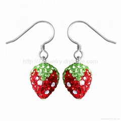 strewberry shape sterling silver drop earring with rhinestone decorated