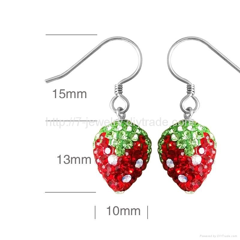 strewberry shape sterling silver drop earring with rhinestone decorated  2