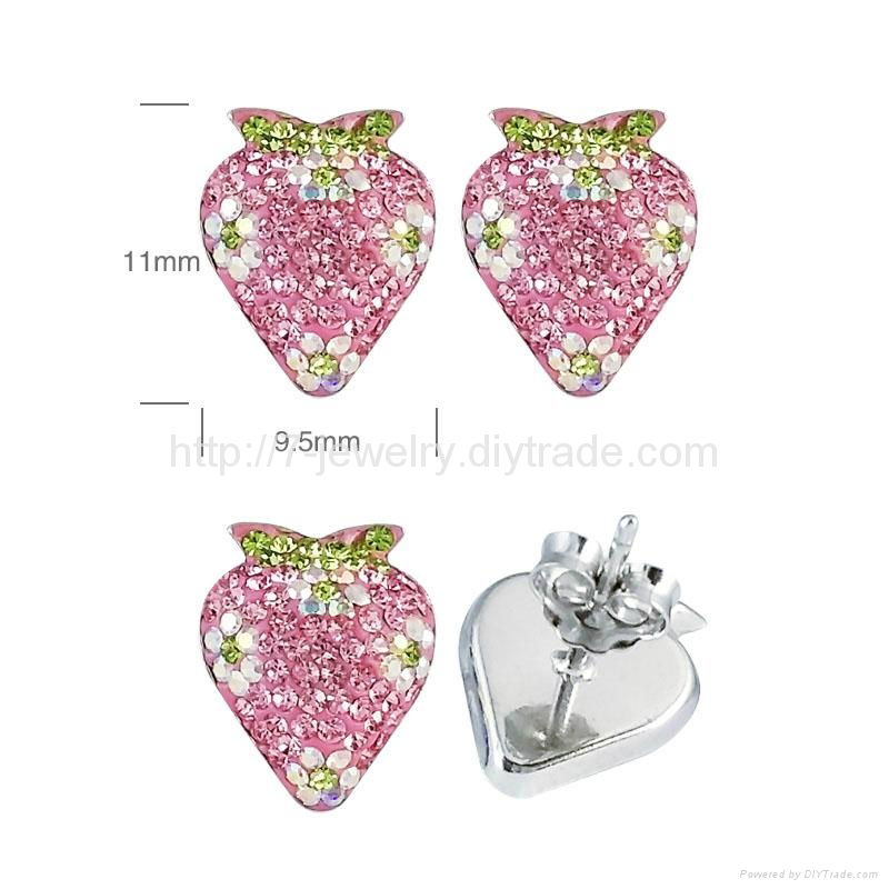 strewberry shape sterling silver stud earring with rhinestone decorated  2