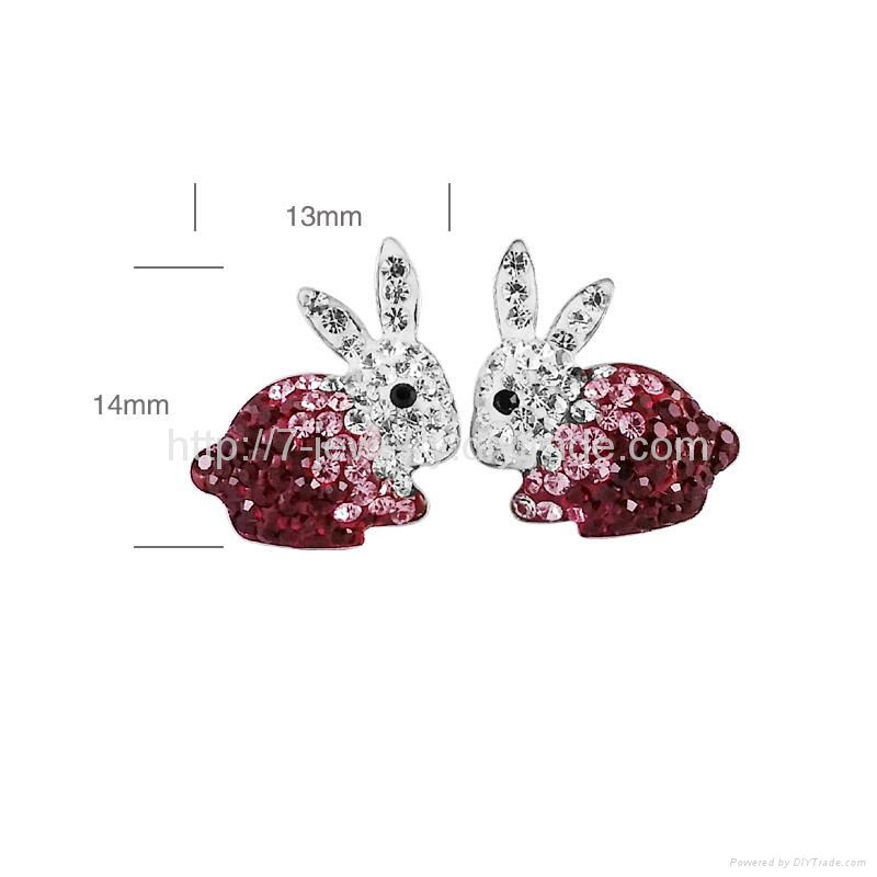 cut rabbit shape 925 silver stud earrings fashion jewelry rhinestone decorated 2