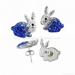 cut rabbit shape 925 silver stud earrings fashion jewelry rhinestone decorated