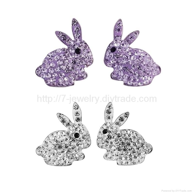 cut rabbit shape 925 silver stud earrings fashion jewelry rhinestone decorated 3