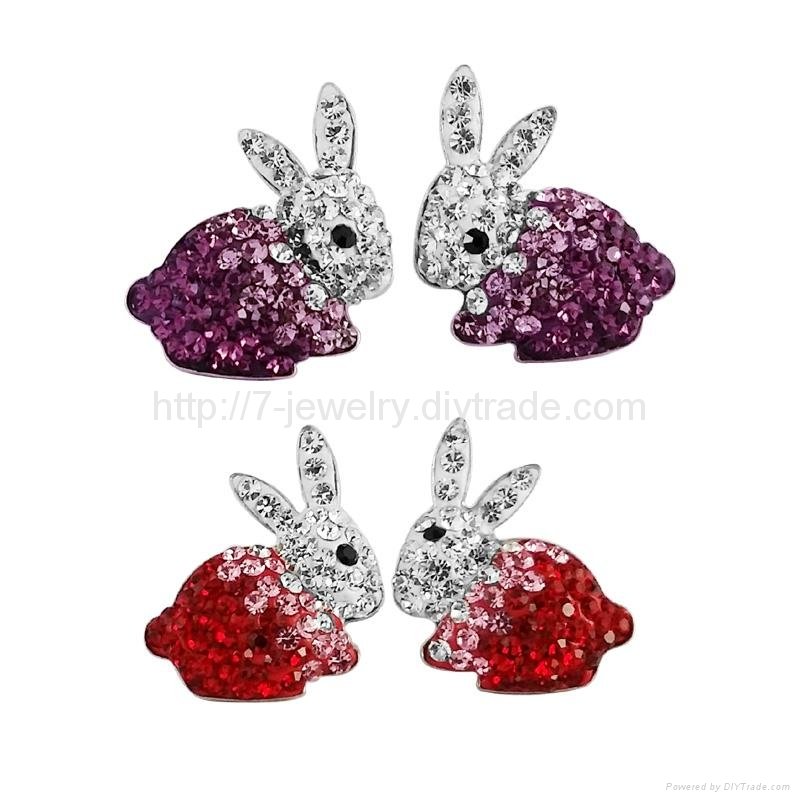 cut rabbit shape 925 silver stud earrings fashion jewelry rhinestone decorated 5
