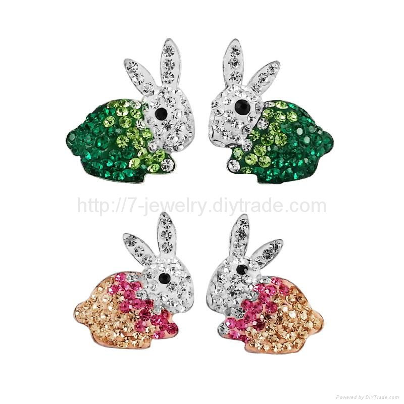 cut rabbit shape 925 silver stud earrings fashion jewelry rhinestone decorated 4