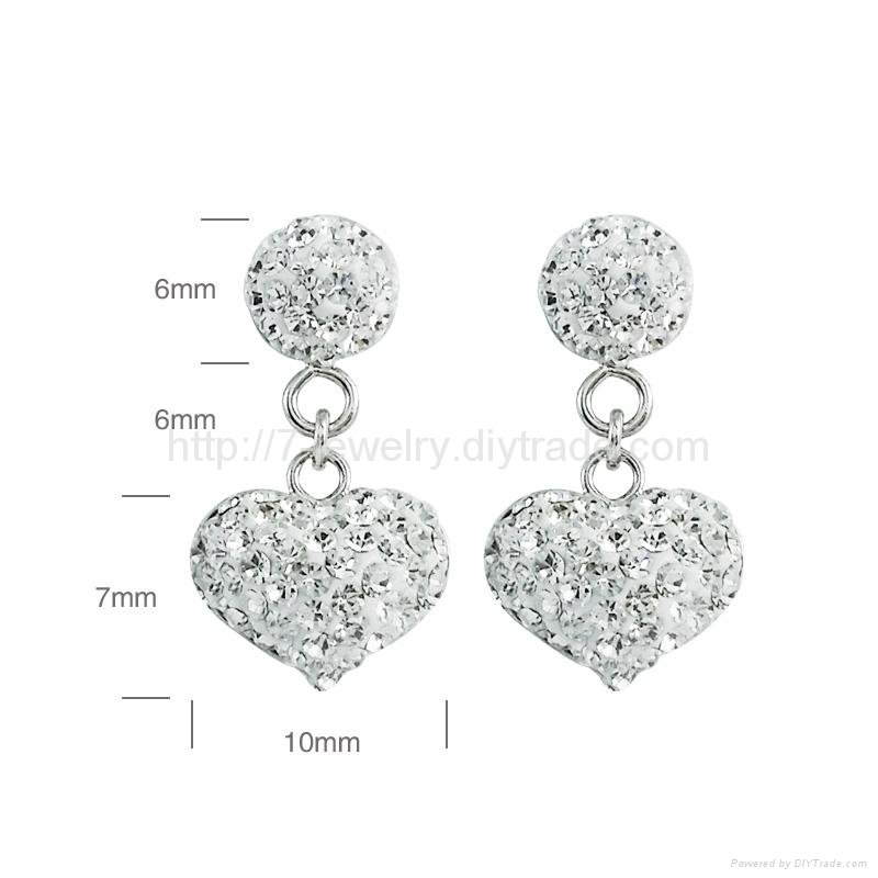 heart shaped 925 silver drop earrings with czech rhinestone decorated 2