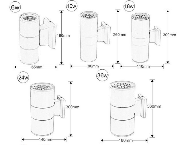 led wall light up and down light 2x3w 2x5w 2x9w 2x12w 2x18w 5