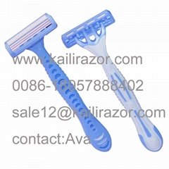 3 blade rubber handle disposable shaving razor 
