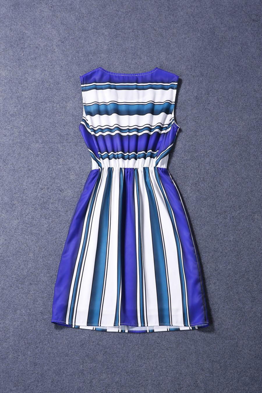 2015 Summer Fashion Dress O Neck Sleeveless Stripy One Piece Dress 2