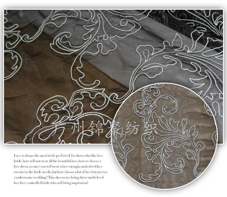 New Arrival Organza embroidered lace fabric for lace wedding dress factory 